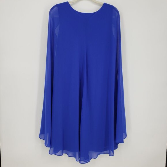 Joseph Ribkoff Chiffon Cape Cocktail Dress 12 Sheath Cobalt Blue NEW - Picture 3 of 14